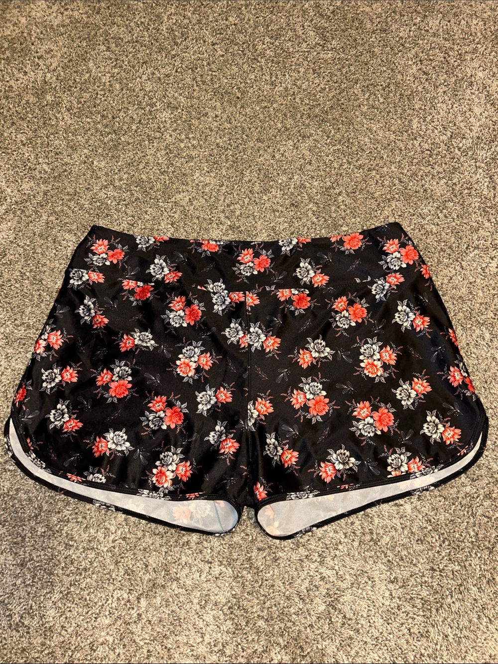 Rue21 Black Athletic Shorts with Red & White Floral Pattern